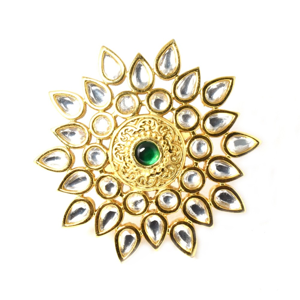 Emerald Polki CZ Diamond Gold Plated Statement Ring Gift for Her  
