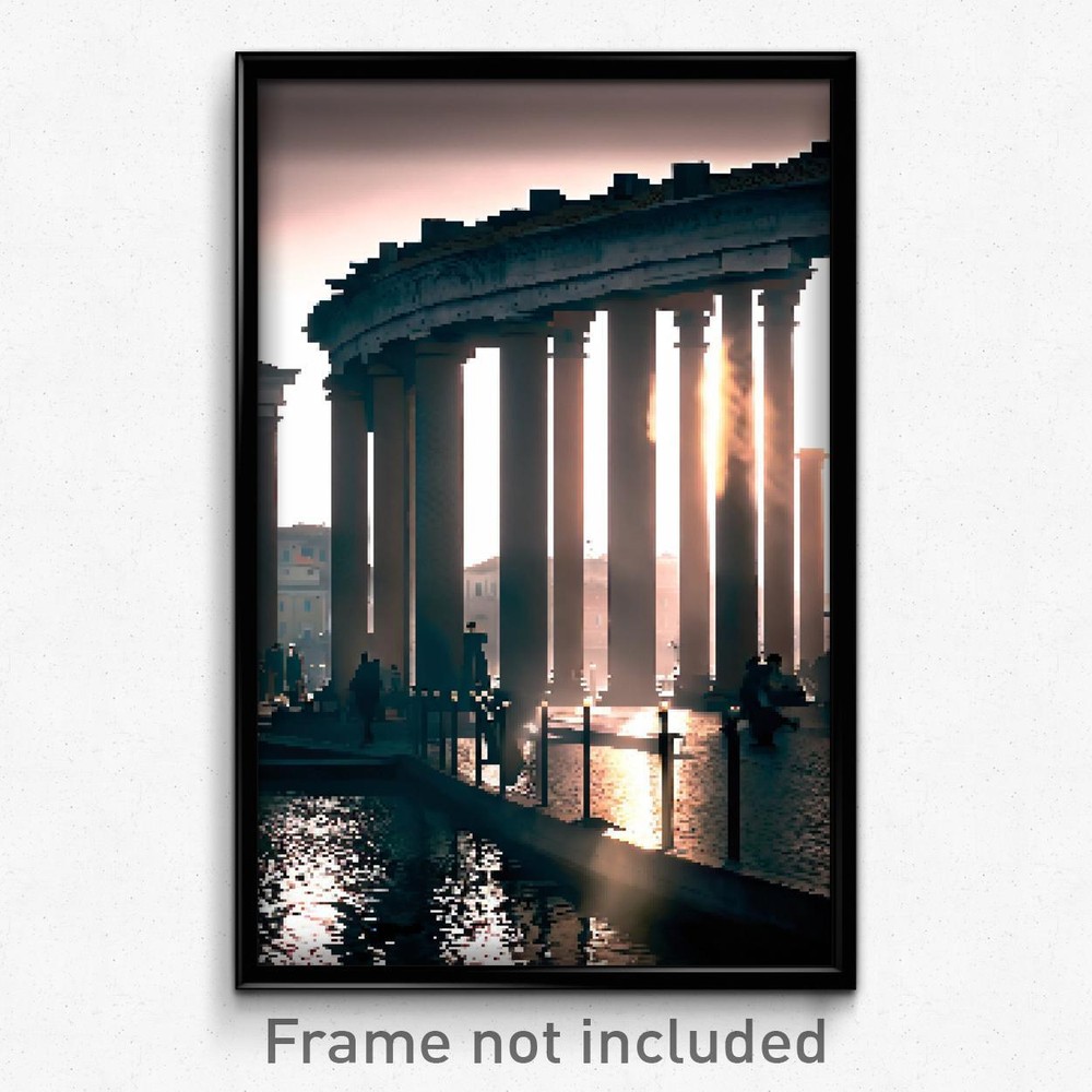 8 Bit Psychedelic Pixel Art Poster of Puny Rome - Trippy Video Game Print