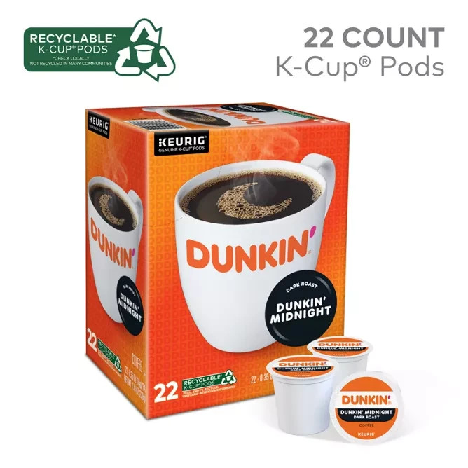 Dunkin' Midnight Dark Roast Coffee, 88 Keurig K-Cup Pods