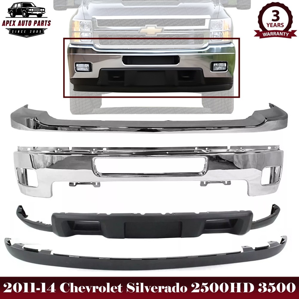 Front Bumper + Upper Chrome +Valance & Extension For 11-14 Silverado 2500HD 3500