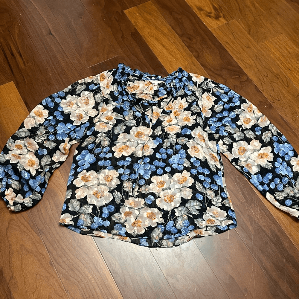 Rebecca Taylor women’s long sleeve blush rose floral silk blend blouse size 8