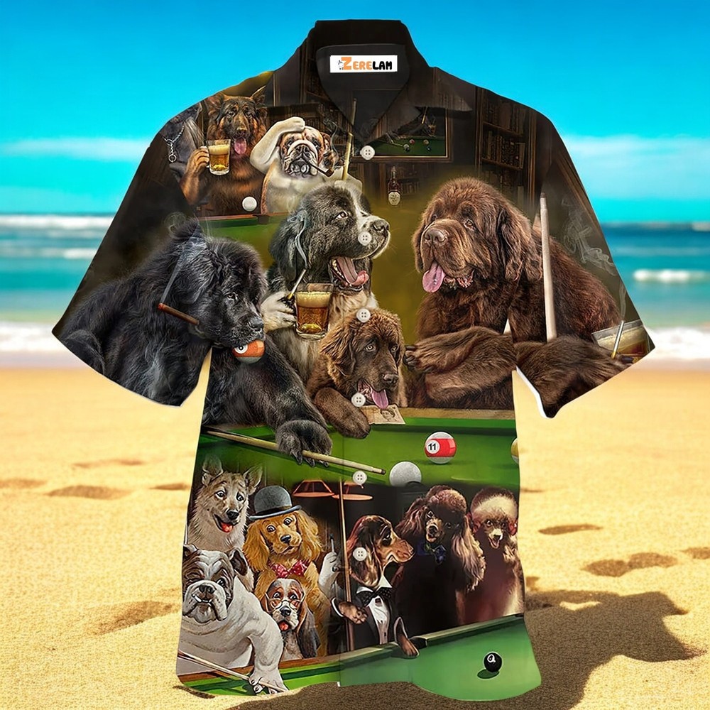 Billiard Dogs Play Billiard Funny Hawaiian Shirt For Men US Size Summer Style