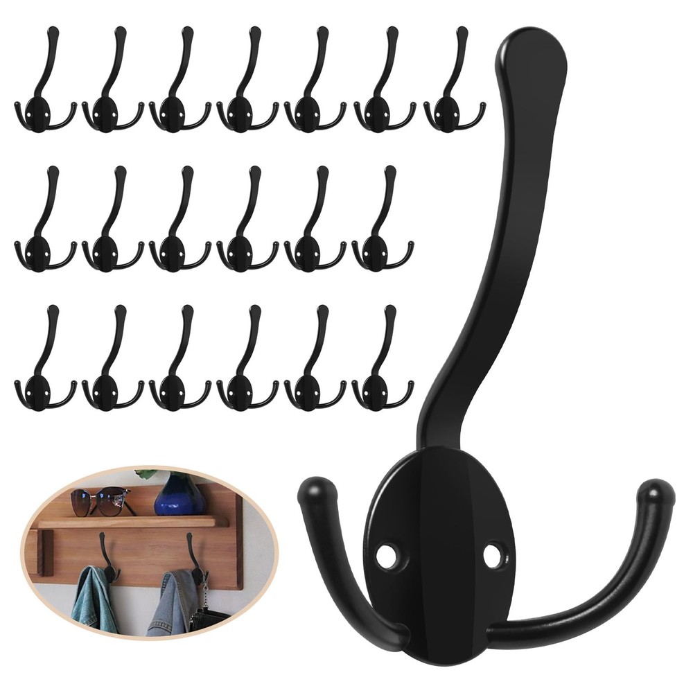 20 Pack Coat Hooks Heavy Duty, Metal Three Prongs Large Coat Hooks Wall Mount...