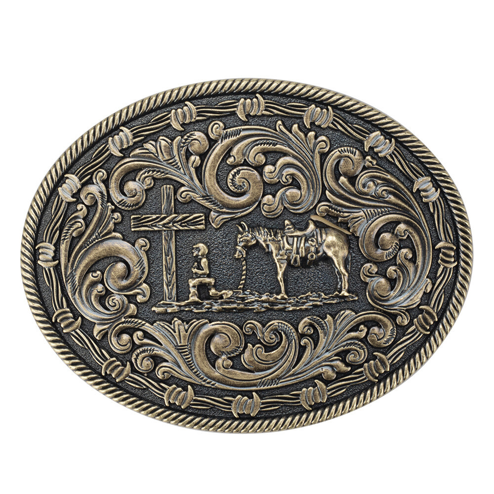 Western Belt Buckle for Men Women Cowboy Rodeo Vintage Style Wear Prayer & Horse