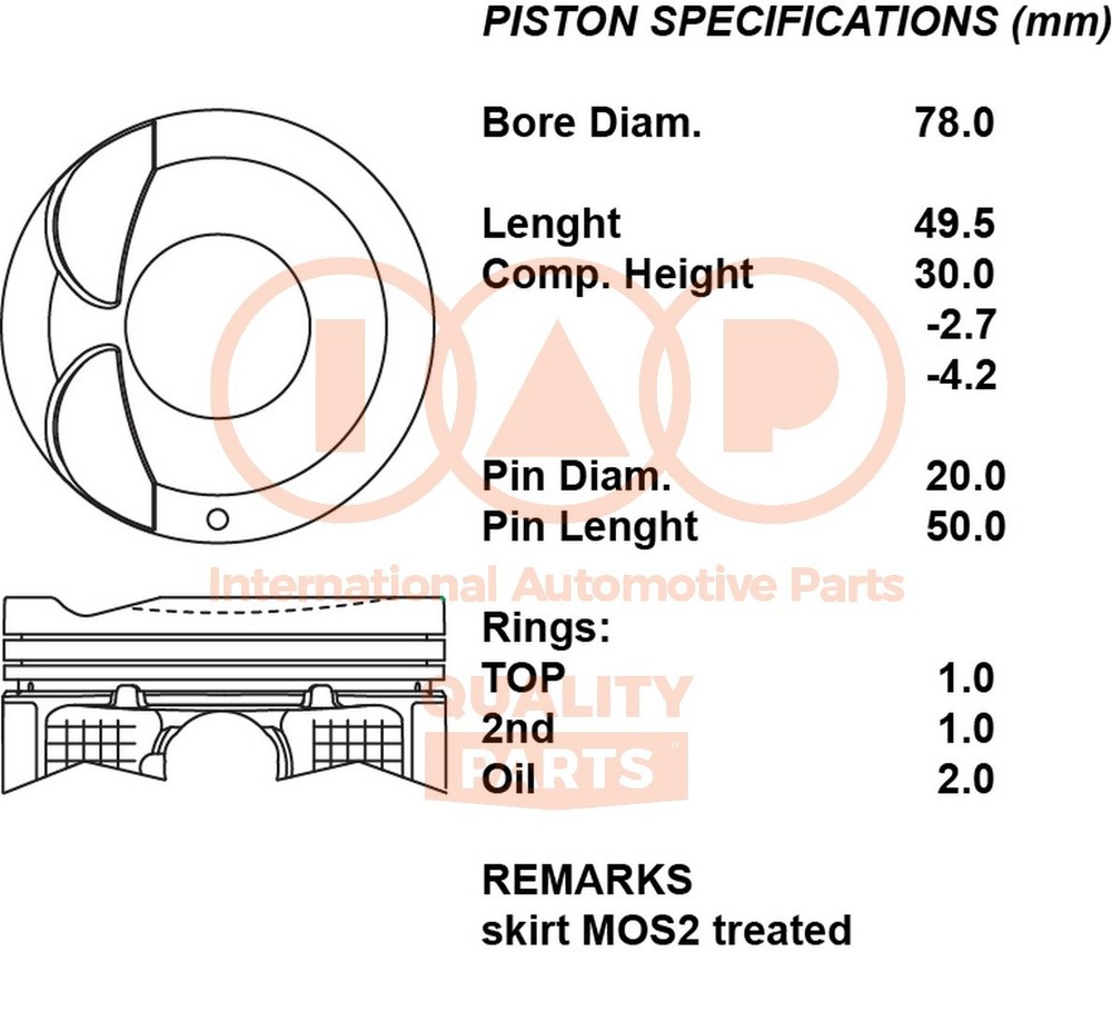 Complete Piston Series 100-16102 IAP QUALITY PARTS for Fiat Suzuki - Standard