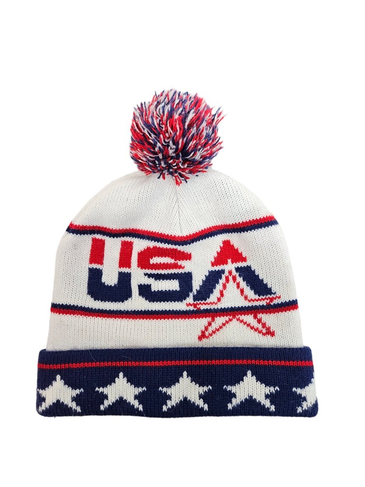 Unbranded Retro Patriotic USA Beanie Hat Cap Pom Pom Unisex Adult One Size Q9
