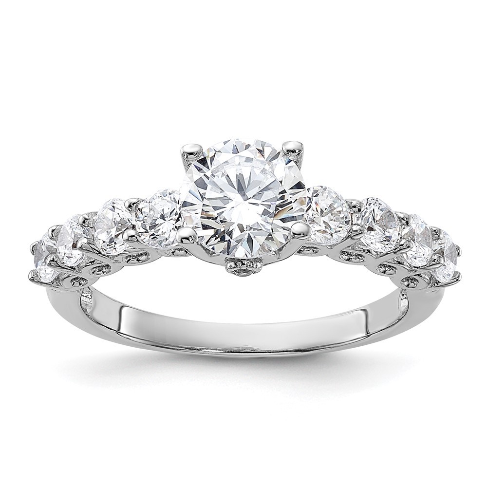 925 Sterling Silver Rhodium-plated Polished & Cubic Zirconia Ring