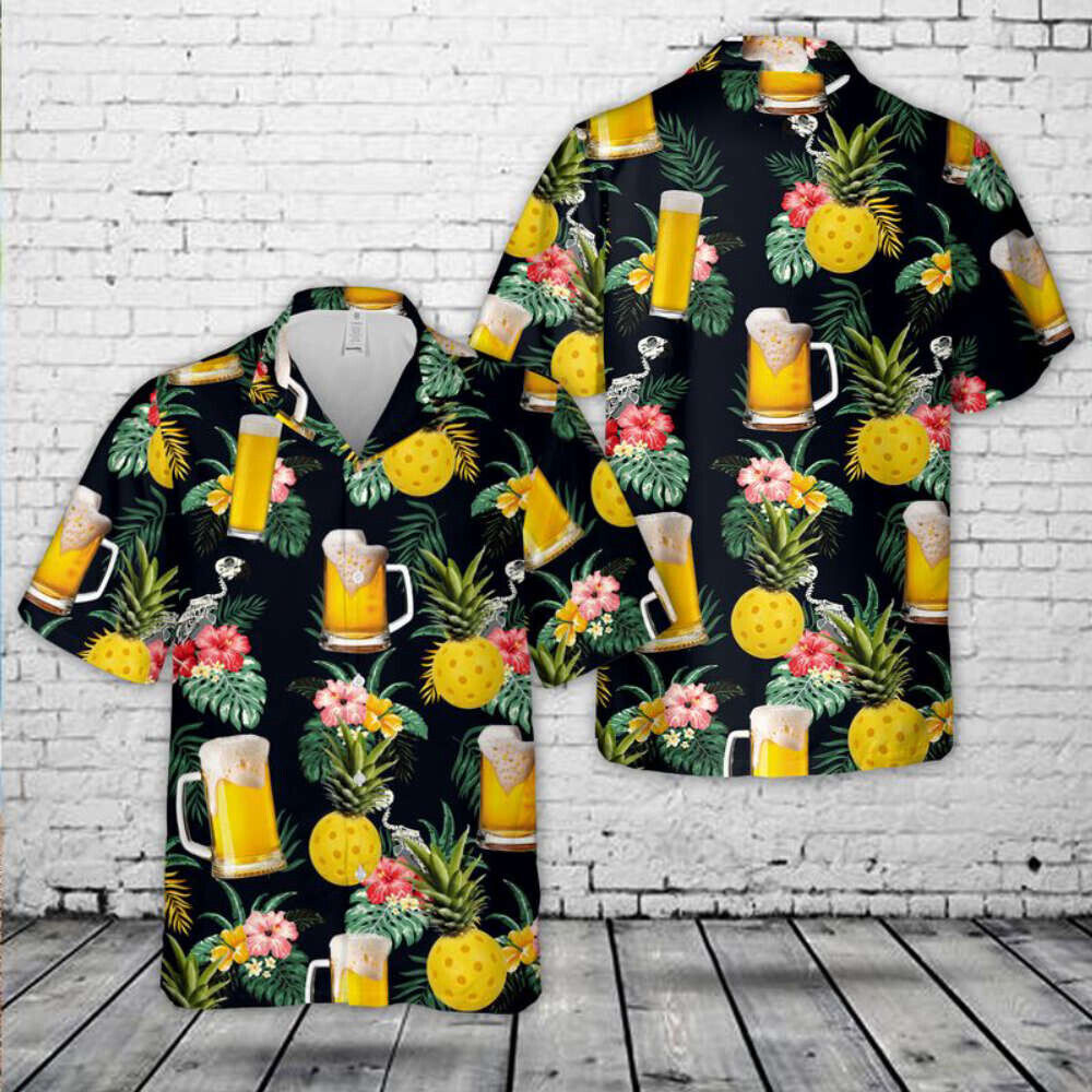 Pickleball Beer Tropical Hawaiian Shirt