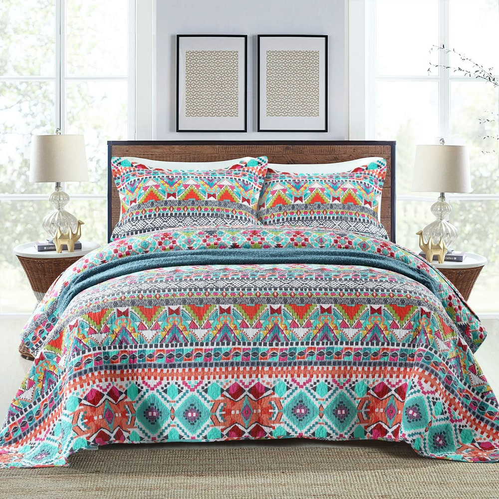 Cotton Bedspread Quilt Sets-Reversible Patchwork Coverlet Set, Boundless Univers
