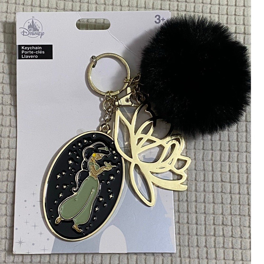 2023 Disney Aladdin Jasmine Keychain with Soft Fuzzy Pom Charm  
