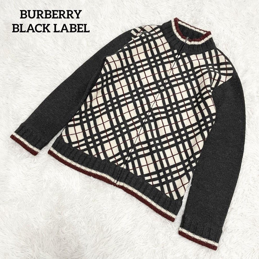 Burberry Black Label knit sweater Nova check full zip F/S from Japan