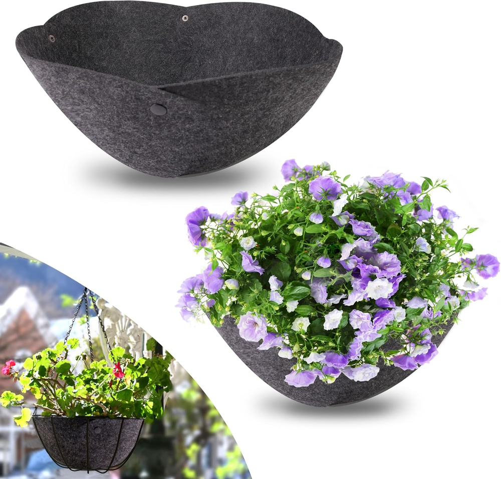 2 Pack 14 Inch Hanging Plant Basket Liner,Round Fabric Plant Baskets Indoor with