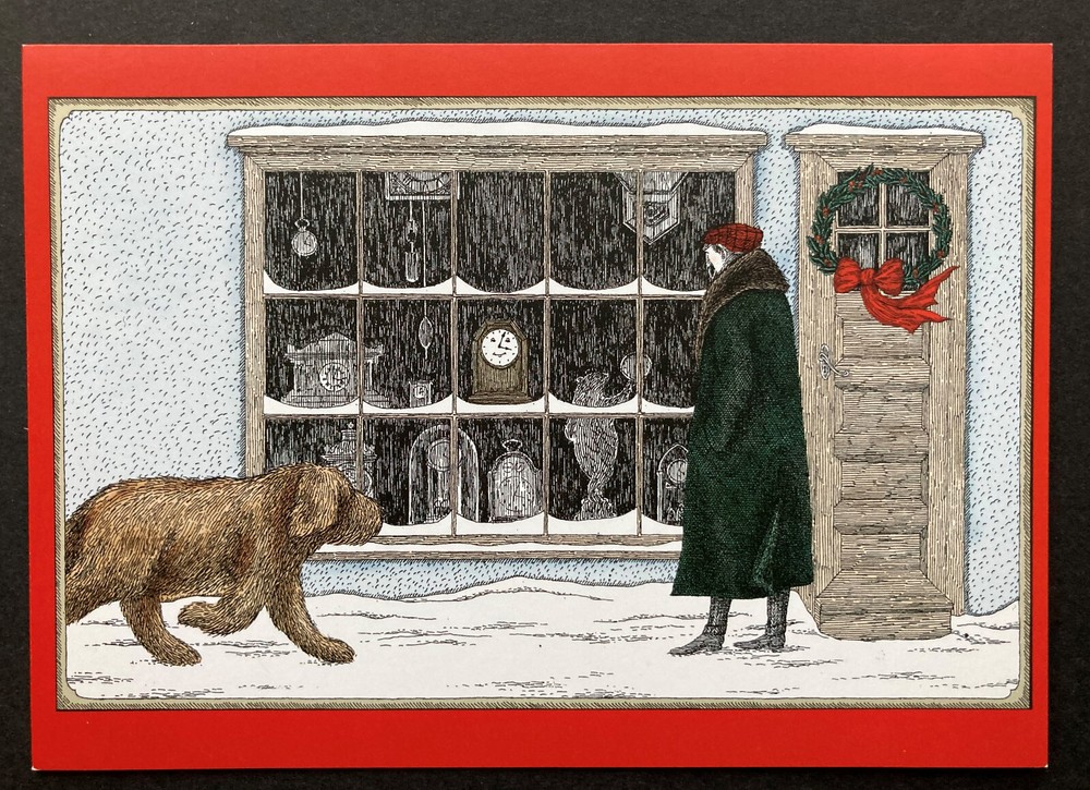 *ONE*  NEW Vtg Edward Gorey Holiday Card The Very Fine Clock Brown Dog 1