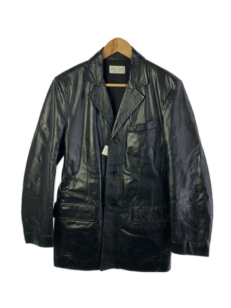 Men's Black Plain Leather Blouson Jacket Size 44 Style 2246