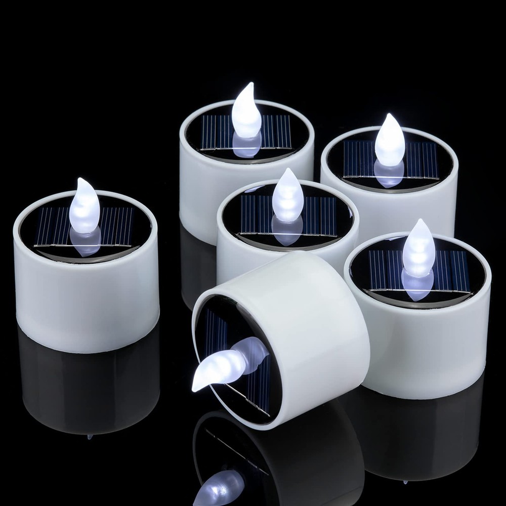 6 PCS Solar Powered Tea Light Waterproof Rechargeable Candles, White Flickeri...