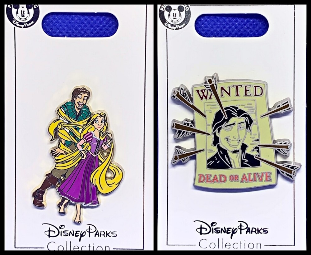 Disney Parks 2 Pin Lot TANGLED Rapunzel and Flynn + Wanted poster - NEW