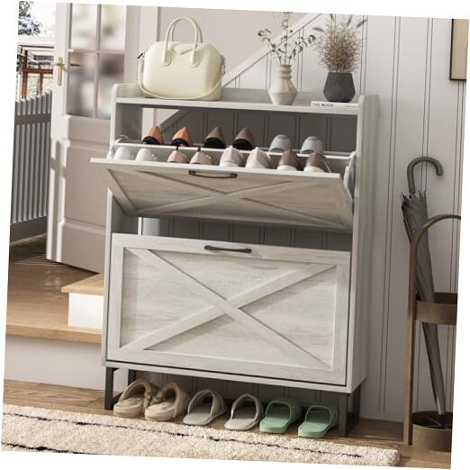 Shoe Storage Cabinet with 2 Flip Drawers, Freestanding Organizer with Metal