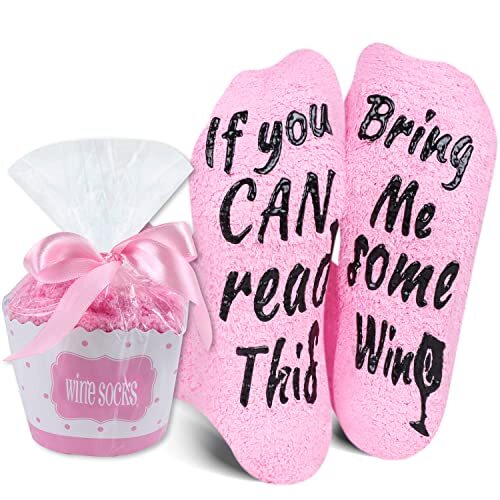 Funny Fall Fuzzy Socks in Cupcake Packaging 5-11 Wide Pink-if You Can Read This