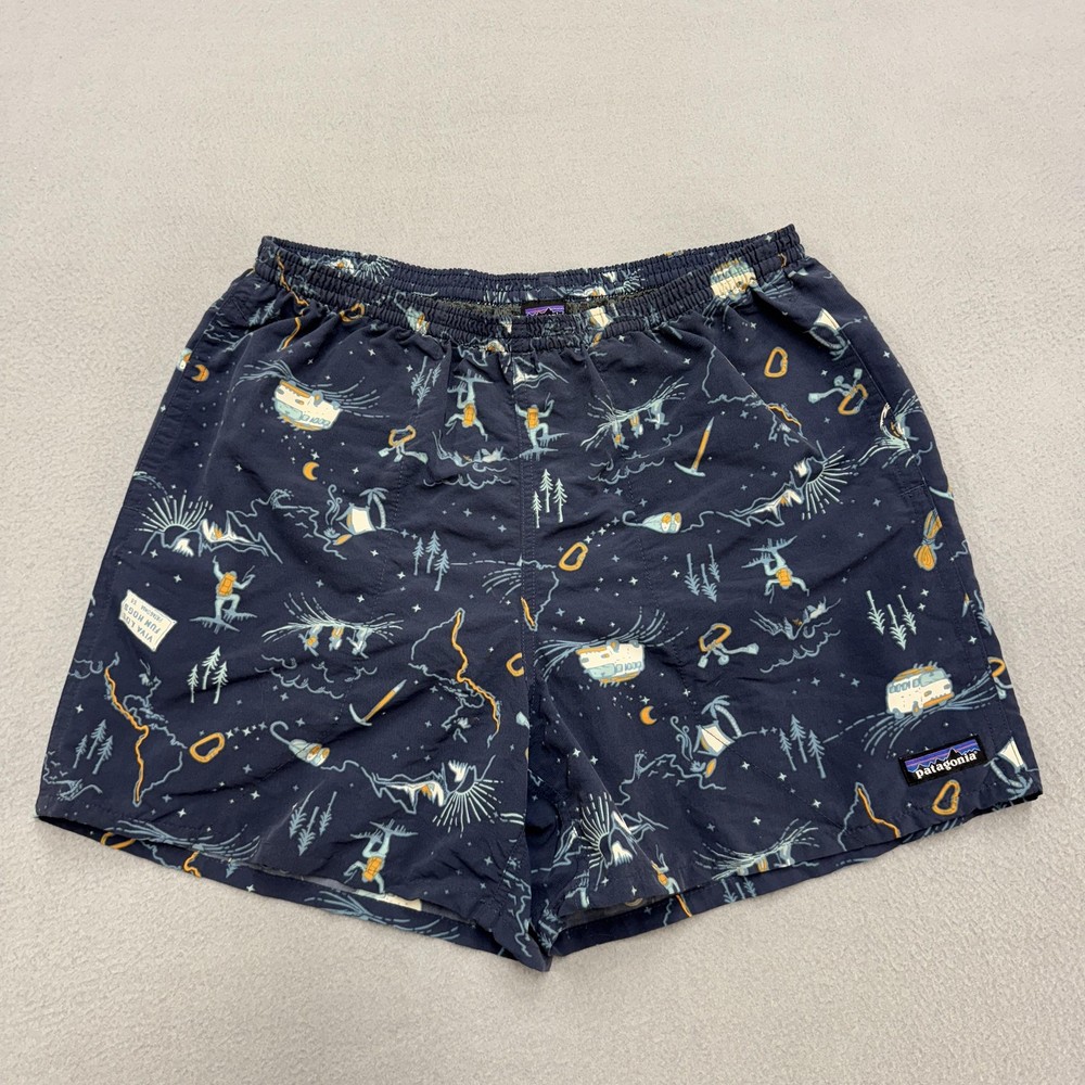 Patagonia Shorts Mens Medium Blue Viva Los Fun Hogs Swim Trunks Mesh Lined Surf