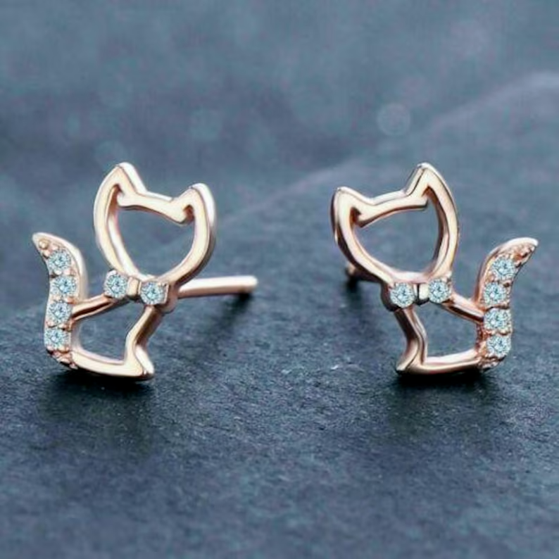 Cat Studs Earring Real Moissanite 925 Silver Push Back Earring Women's Studs