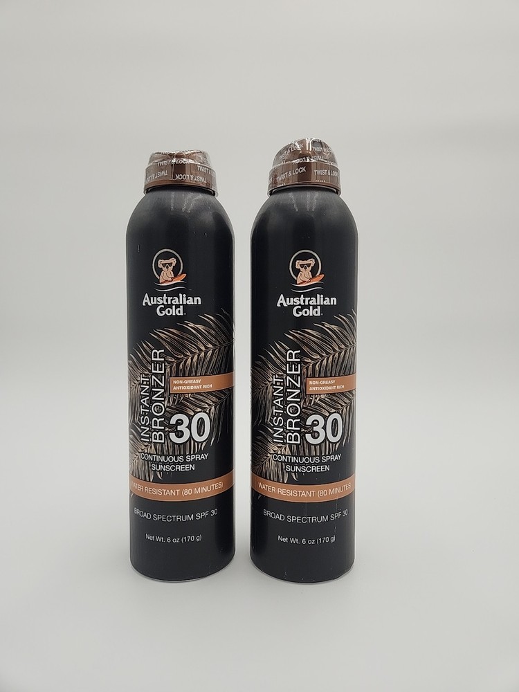 Australian Gold SPF 30 Instant Bronzer Sunscreen Spray 6oz Twin Pack