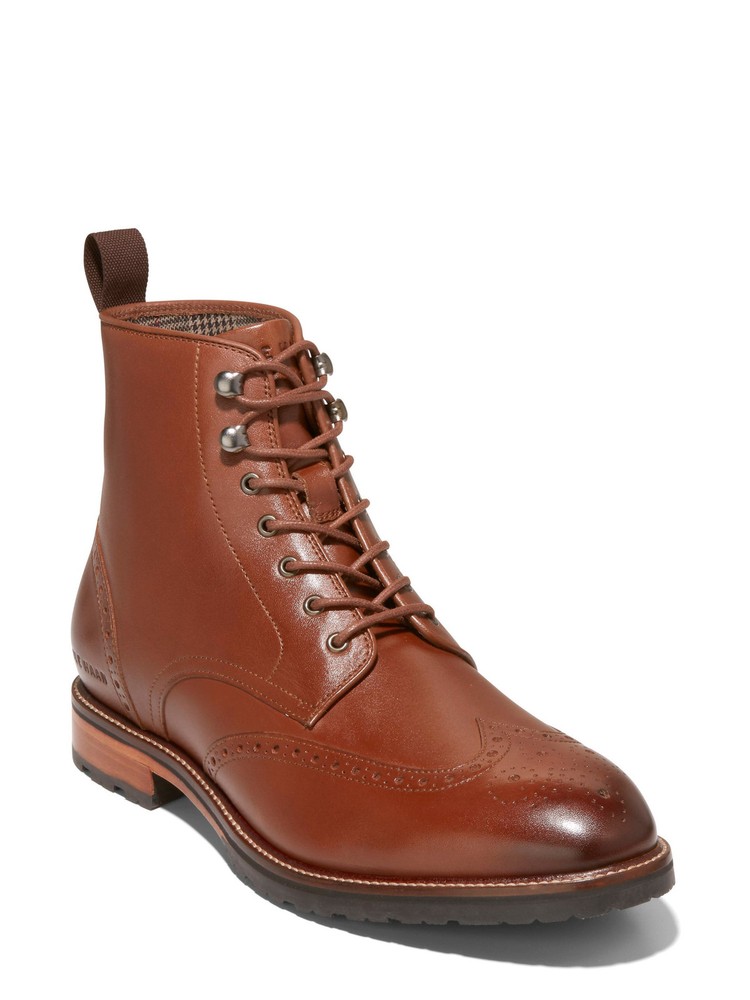 COLE HAAN Mens Brown Pull-Tab Brogue Speed Berkshire Wingtip Boots Shoes 9 M