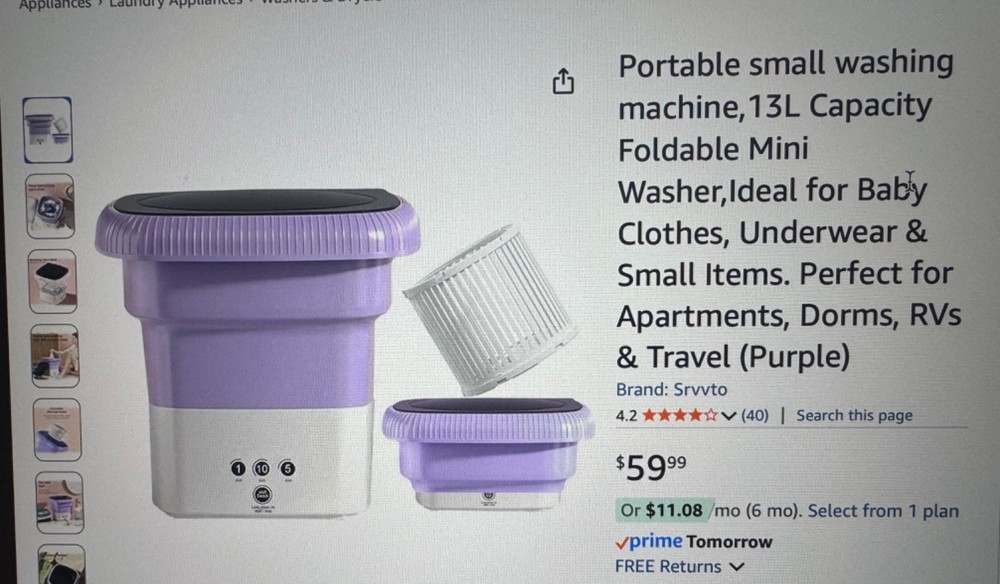 Portable Mini Washing Machine with Spin Dryer for Travel Compact Foldable Washer