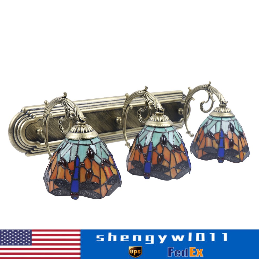 Dragonfly Wall Sconce Lamp Stained Glass Bathroom Lighting Fixture Tiffany Style