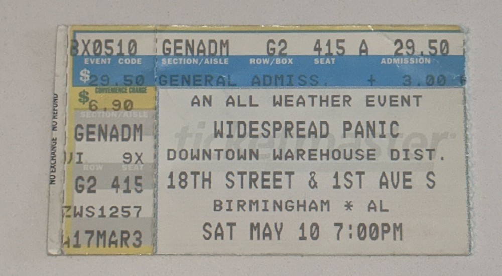 5/10/03 Widespread Panic Concert Ticket Stub Downtown Birmingham Alabama