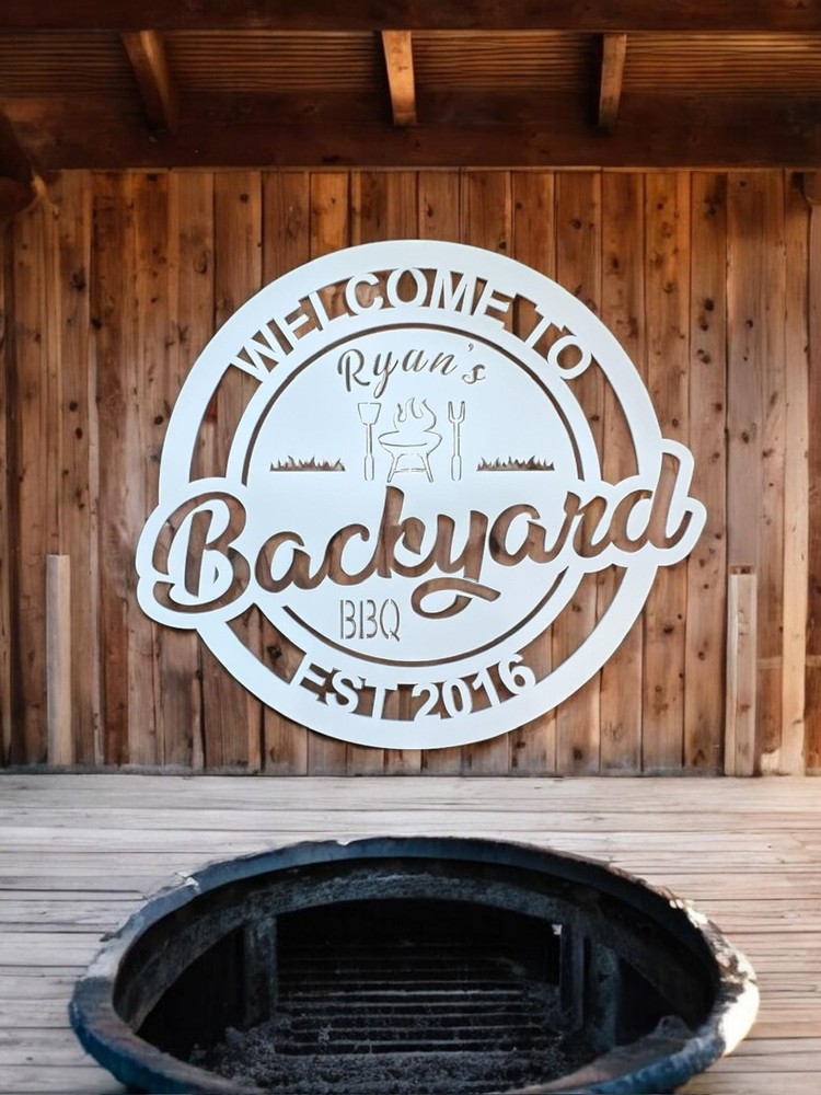 Personalized Backyard BBQ Sign - Customized Metal Wall Art for Backyard, Deck,