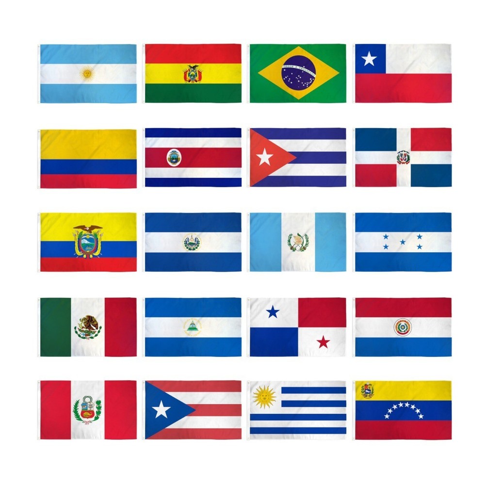 Set of 20 Latin American National Flags 3x5ft Countries of the Latin America Set