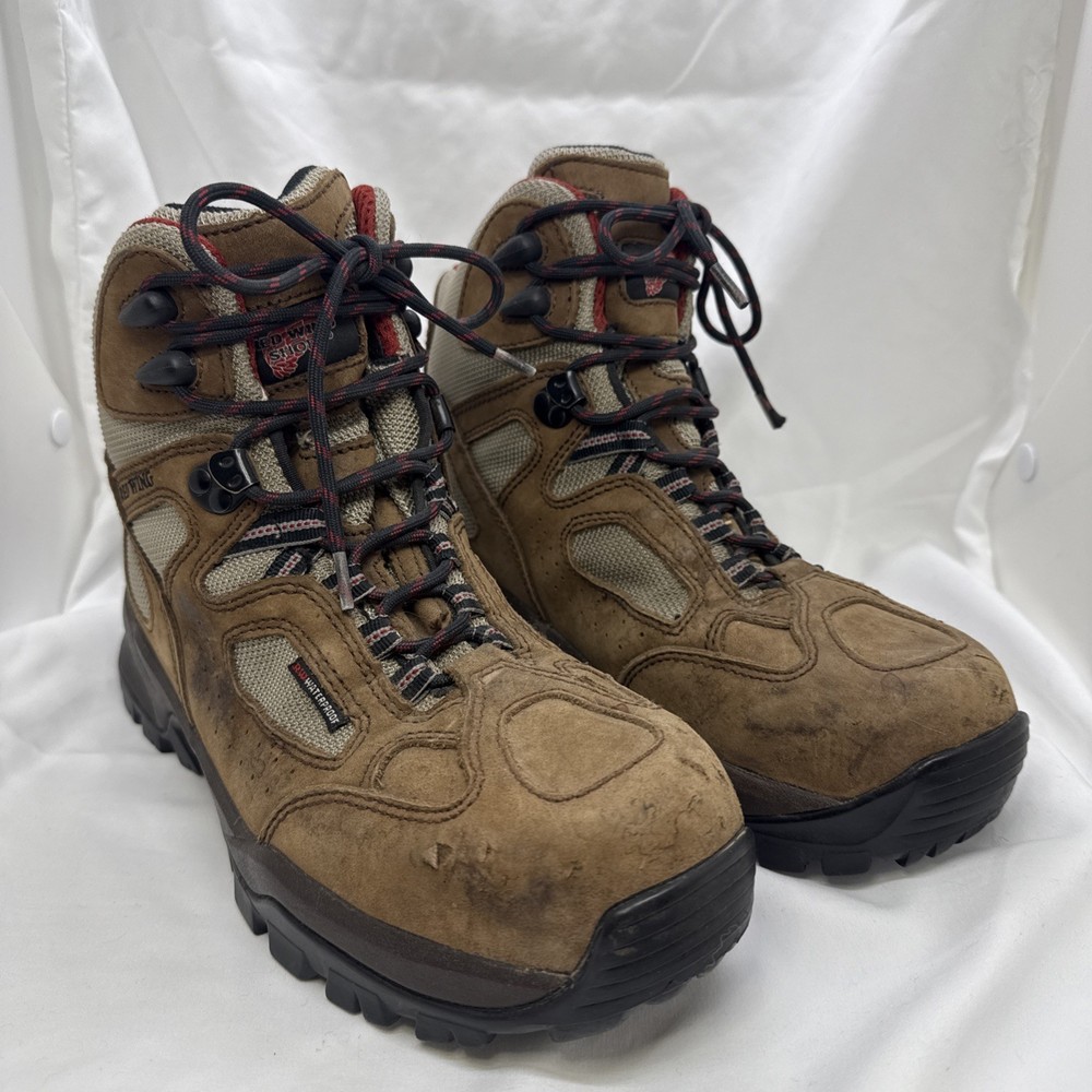 Red Wing RW waterproof high-top boots for men size 8 with light toe scuffs