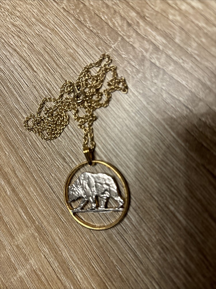 Bear Pendant And Necklace, Cut By Hand, Gold And Silver Color