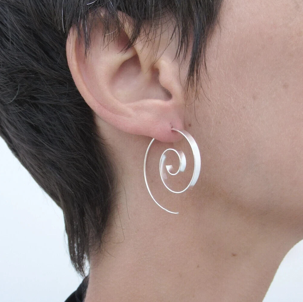 30mm Sterling Silver Flat Spiral Threader Wire Swirl Earrings