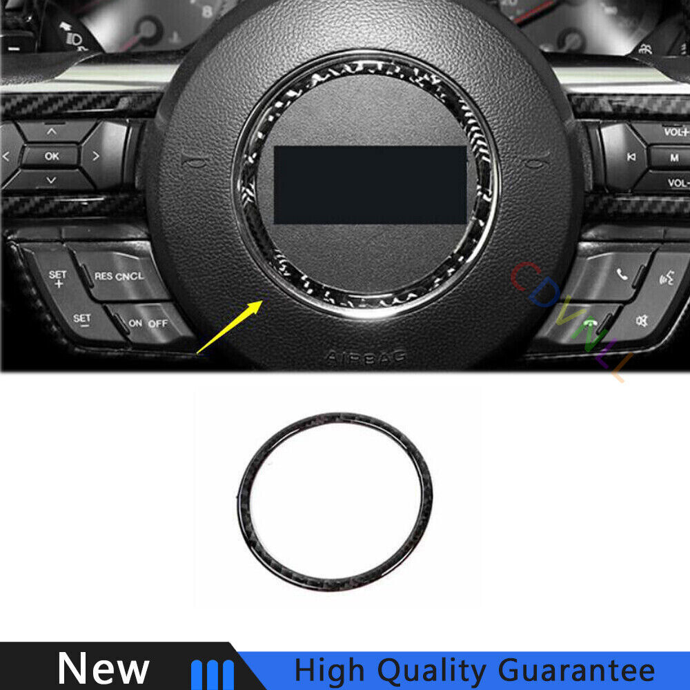 For Ford Mustang 2015-2021 Real Carbon Fiber Steering Wheel Ring Cover Trim 1PC