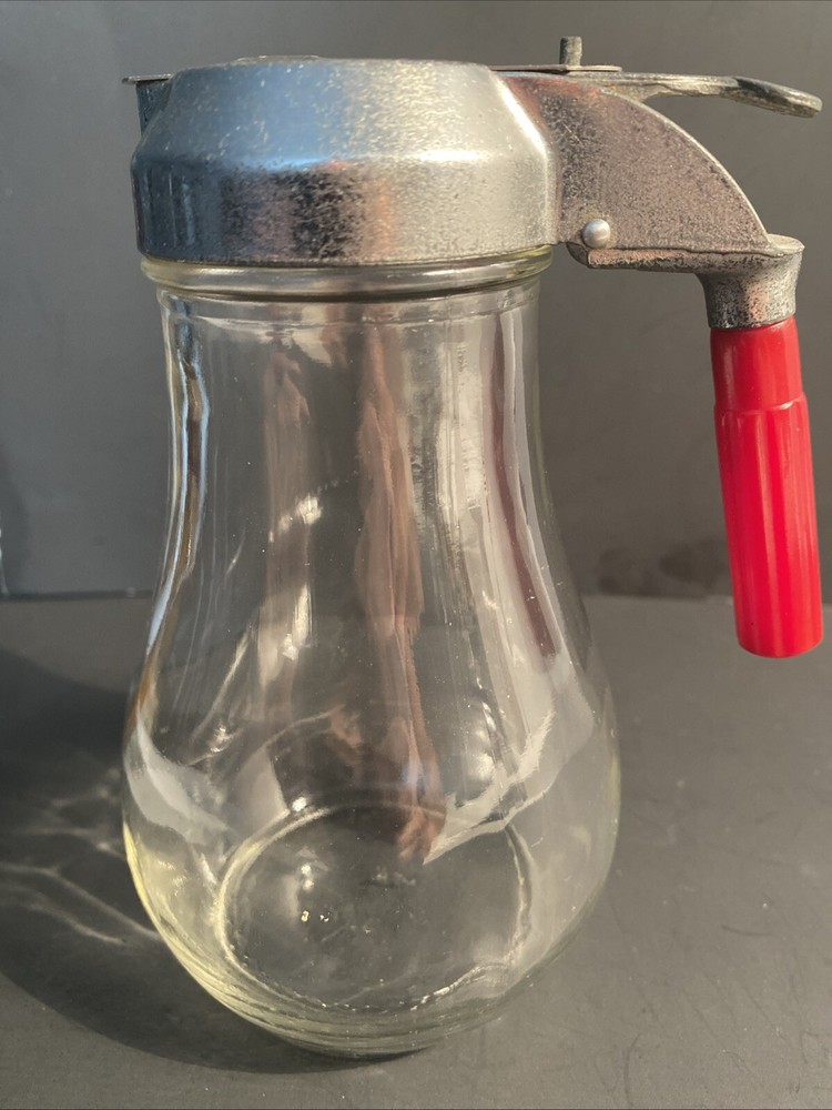Vintage Drip Cut? Syrup Dispenser #6 With Bakelite Handle Clear Glass