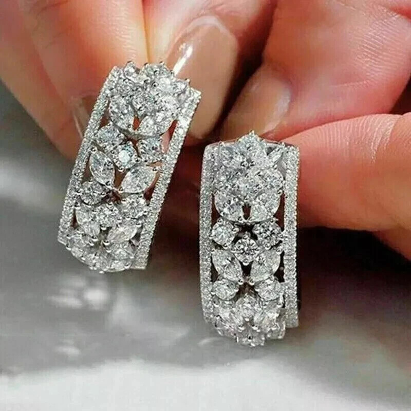 2.00 Ct Round Cut Moissanite Huggie Hoop Earrings in 14k White Gold Plated