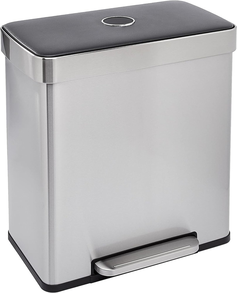 Durable 60L Rectangular Trash Can with Smudge-Proof Steel and Non-Slip Base