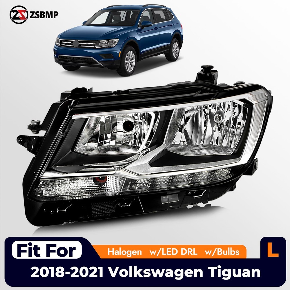 For 2018-2021 Volkswagen Tiguan Halogen w/ LED DRL Headlight Driver Left Side