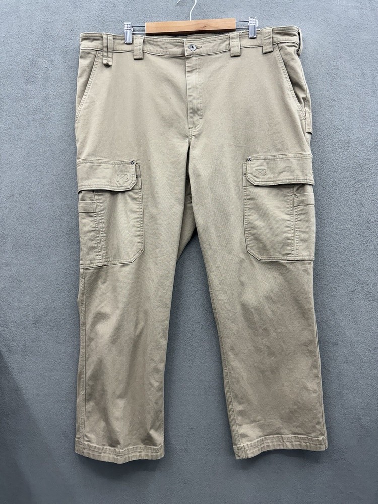 Duluth Trading Men's 46x32 Fire Hose Relaxed Fit Cargo Work Pants Tan Cotton