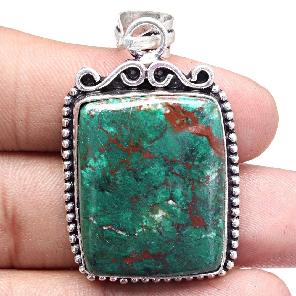 Chrysocolla Silver Pendant Gemstone Jewelry Gift For Her 2 Inch