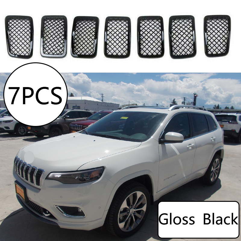 For Jeep Cherokee 2019-2021 Front Grill Inserts Honeycomb Mesh Cover Gloss Black