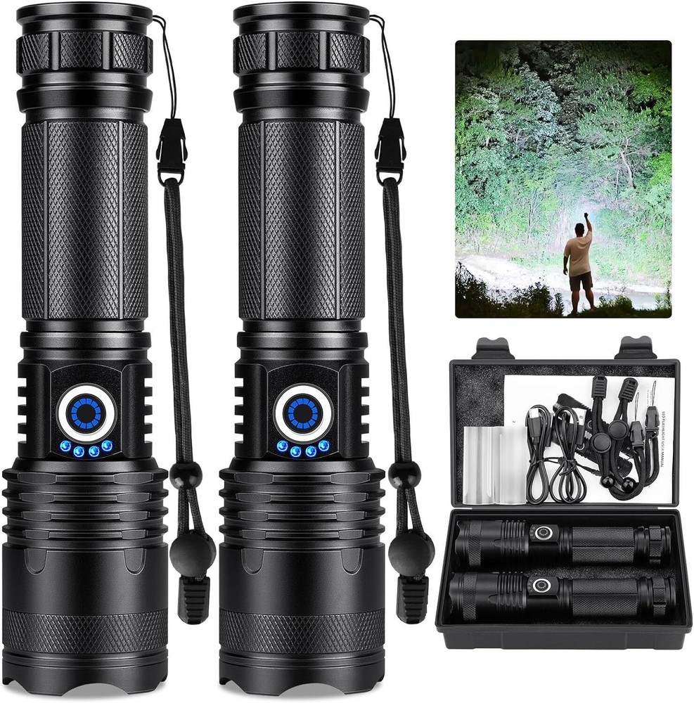 Led Super Bright Flash... Rechargeable Flashlights 990 000 High Lumens 2 Pack