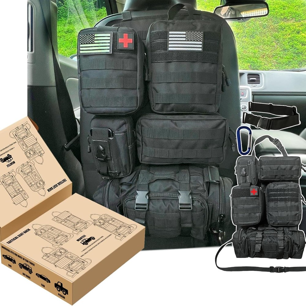 Tactical Car Seat Back Organizer With 5 Detachable Pouches Upgrade Black