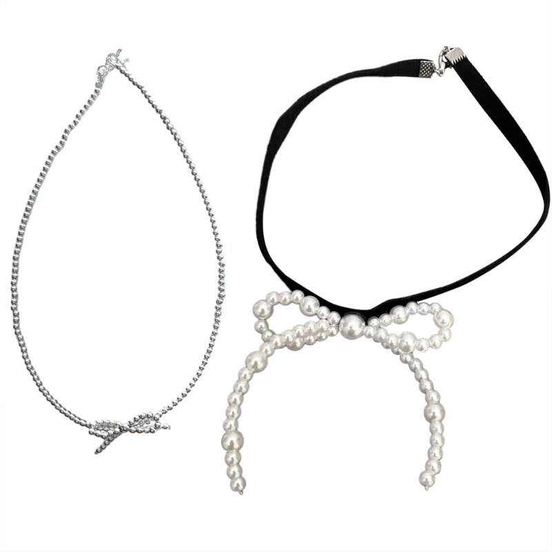 Elegant Bowknot Imitation Pearl Pendant Clavicle Chain Necklace for Women