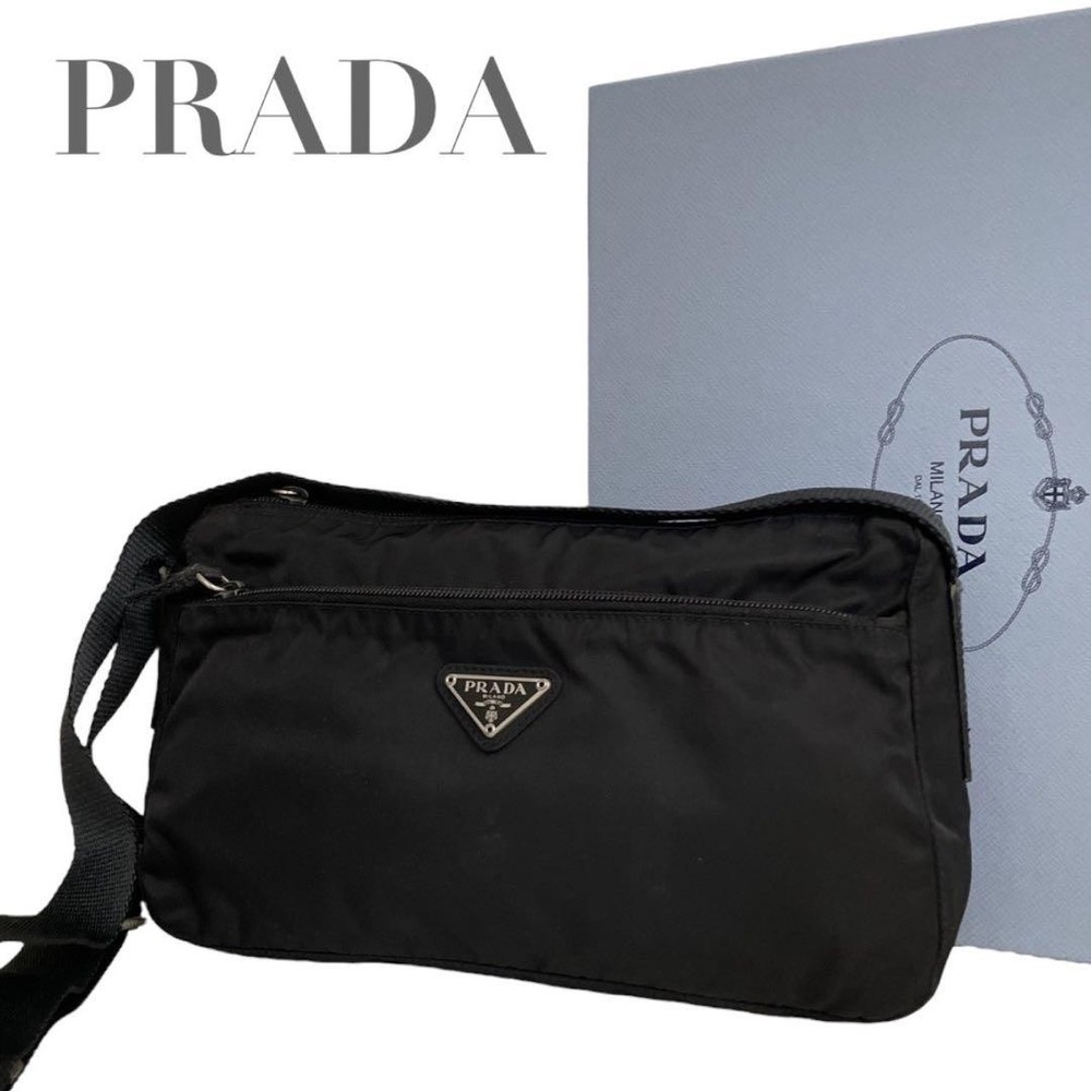 Authentic Prada Black Nylon Triangle Logo Camera Crossbody Bag AA Condition