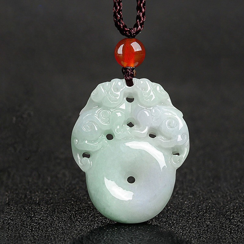 Chinese Jade Donut Pendant Necklace Jewelry Green Jadeite Lucky Jewelry Gift