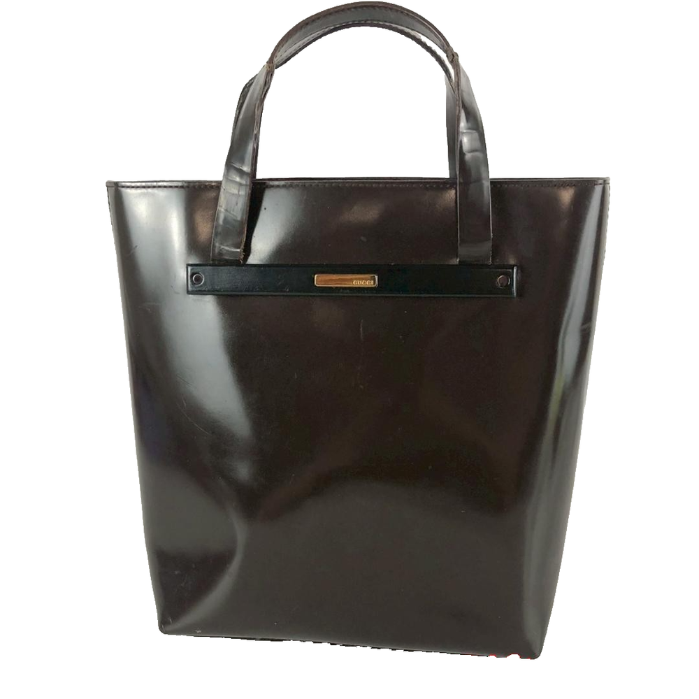 Gucci Leather Shoulder Bag Handbag Auth Dark Brown Women Italy