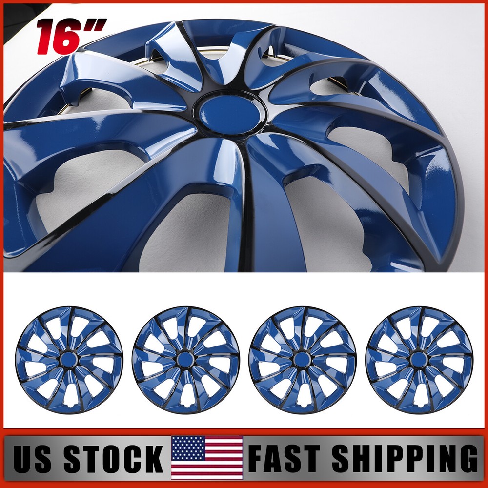 16-Inch 4-Piece Black Blue Snap-On Wheel Covers for R16 Tires & Steel Rims