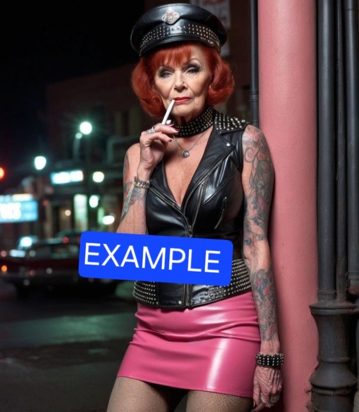 Mature Granny Smoking Fantasy Print Women Girl Stockings Leather Latex 8X6 Photo